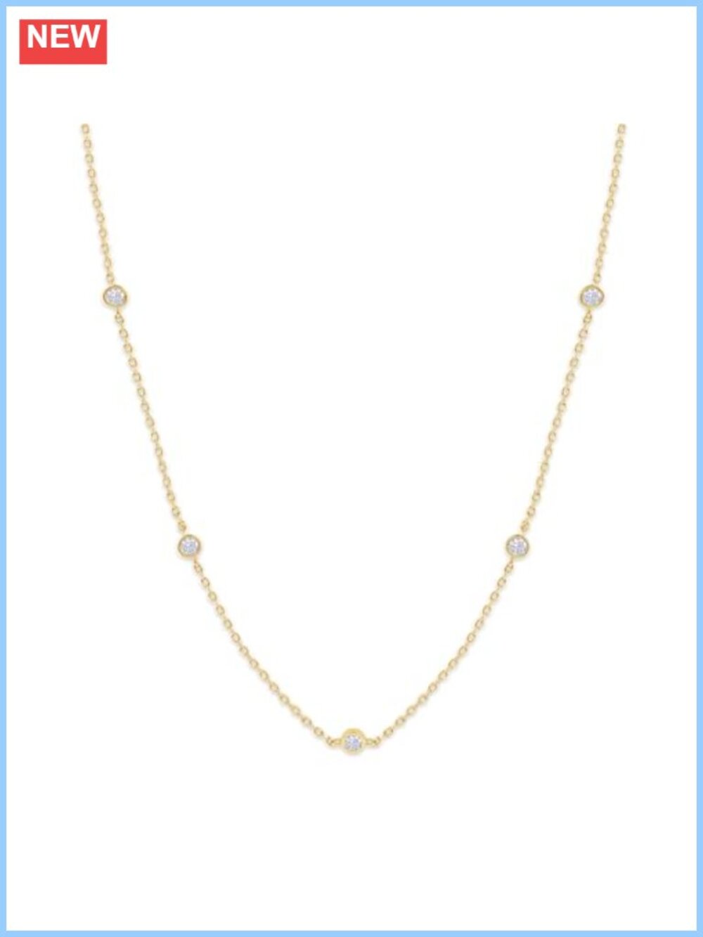 5 Stone Station Choker Necklace 18K Yellow Gold Plated 0.50 CT Moissanite